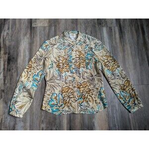 Vintage Talbots Pure Silk Button Up Tropical Blouse Size 4 Long Sleeve VTG Y2K